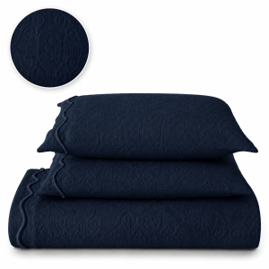 Kit Colcha Piquet Tognato Capela Azul Marino 100% Algodão