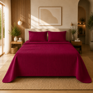 Kit Colcha Piquet Infinity Vermelho Cereja Tognato sobre a cama