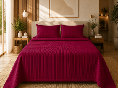 Kit Colcha Piquet Infinity Vermelho Cereja Tognato sobre a cama