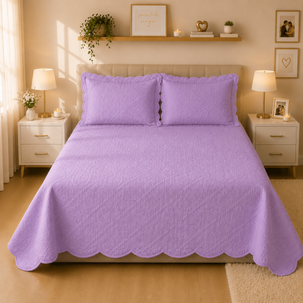 Kit Colcha Piquet Lavanda Tognato Capela sobre a cama