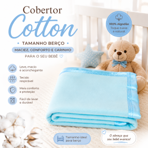 Cobertor Tognato Cotton 100% Algodão Berço Cor Azul Bambino