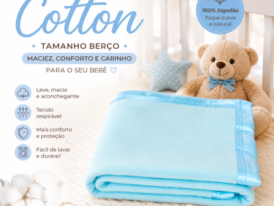 Cobertor Tognato Cotton 100% Algodão Berço Cor Azul Bambino