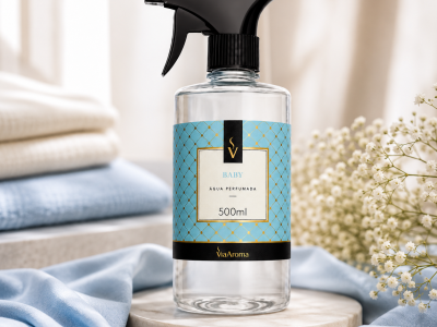 Água Perfumada Via Aroma Baby 500ml para Roupas, Lençóis, Cortinas e Estofados